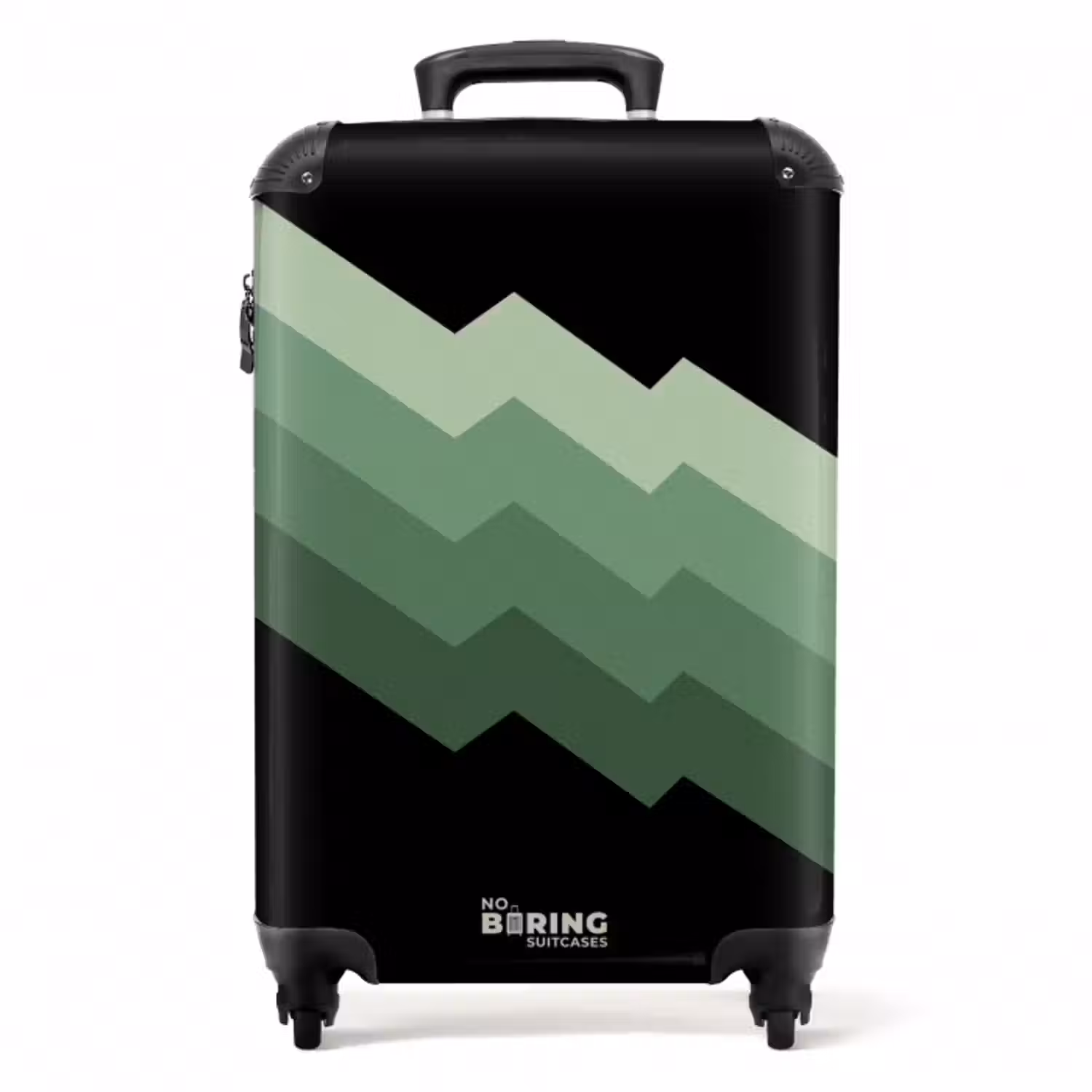 Suitcase - Black background with cascading green zigzag stripes