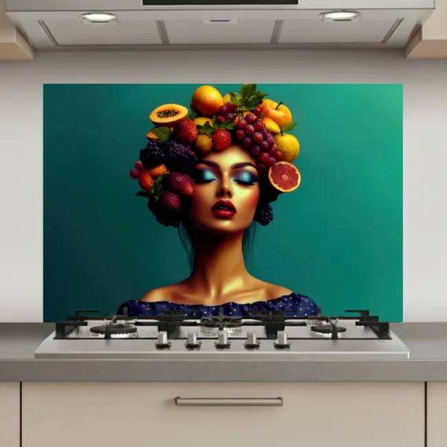 Vrouw - Hoodtooi - Tropisch - Fruit - Druiven keuken achterwand spatscherm klein -3d_website
