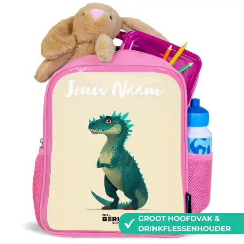 Dino - Dier - Blauw - Groen Kinderrugzak - Roze middel -inhoud_NL