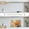 Close up - Oranje - Iris keuken achterwand spatscherm klein -voor_na_NL