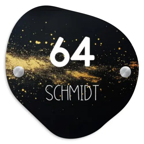 Gouden verfspatten - Modern Naambord Organisch middel -3d