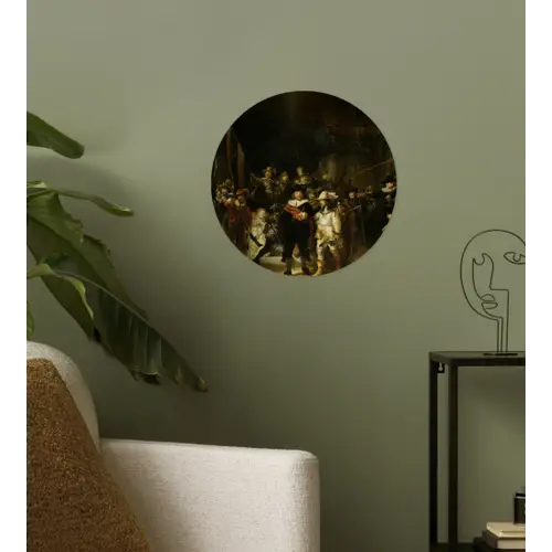 De Nachtwacht - Kunst - Oude meesters - Rembrandt Wandcirkel behangsticker klein -sfeer2