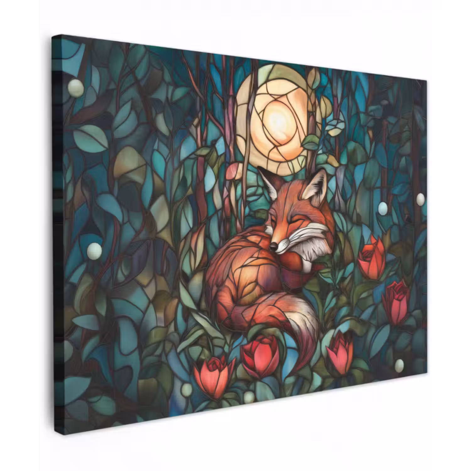 Leinwandbild - Fuchs - Mosaik - Wald - Mond