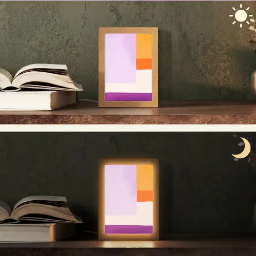 Vlakken - Abstract - Rechthoekig - Oranje Light Box met kabel (Tafellamp) klein -sfeer3
