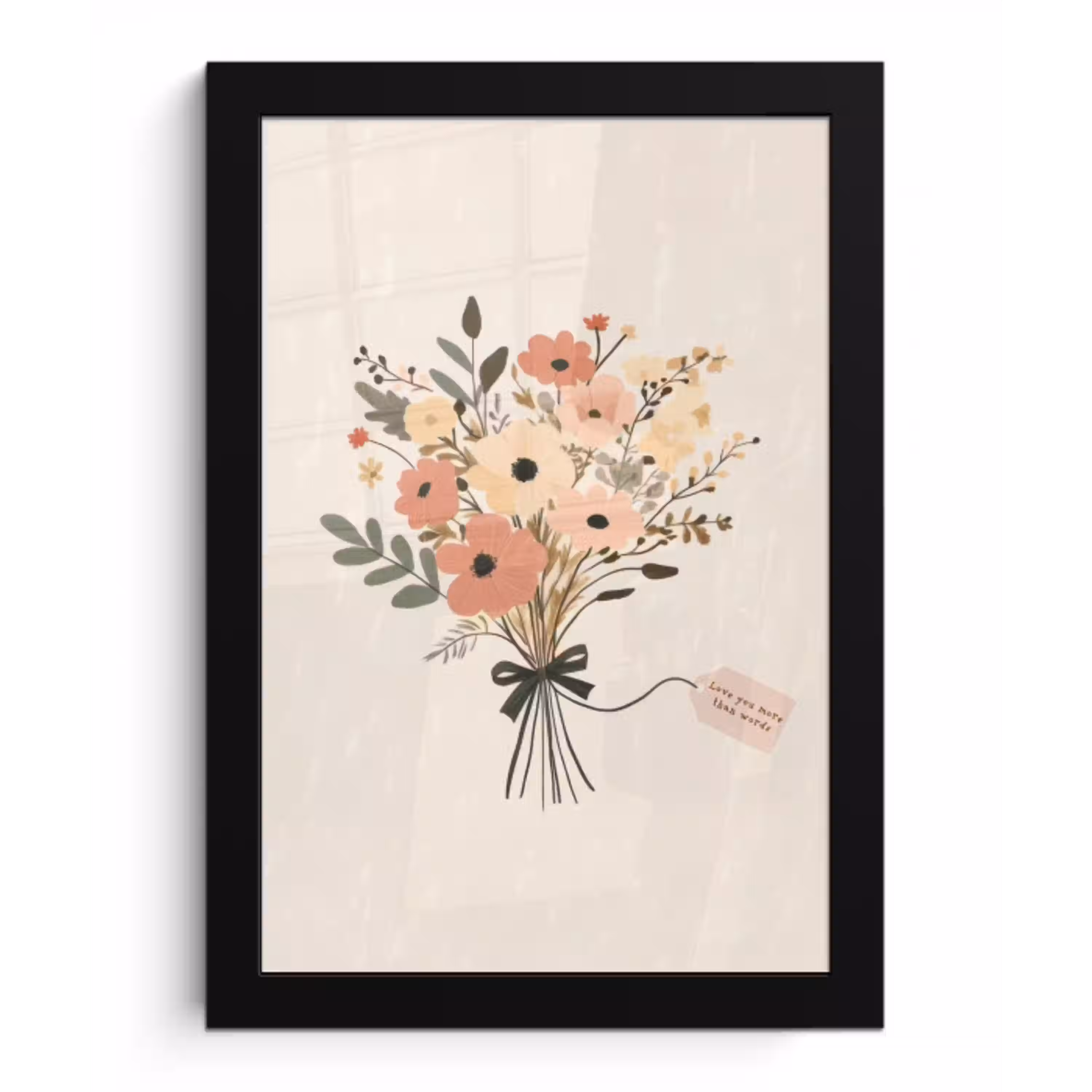 Bloemen - Quote - Beige - Lint fotolijst zwart zonder passe partout klein -3d