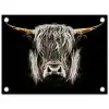 Schotse hooglander - Goud - Hoorns - Zwart wit - Koe - Dieren tuinposter los doek klein -3d