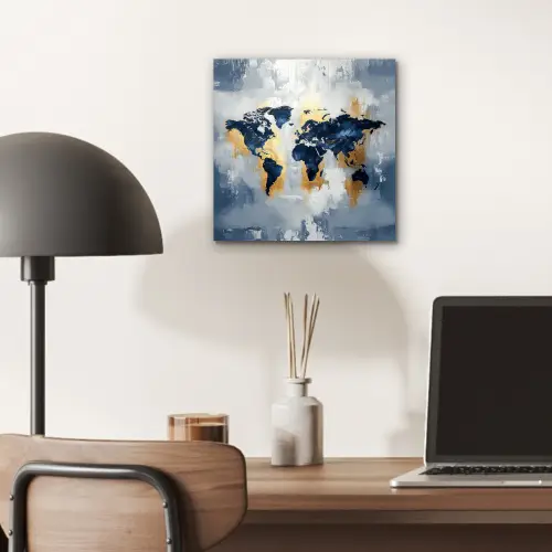 Wereldkaart - Blauw - Abstract aluminium wit klein -sfeer5