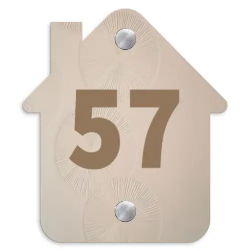 Beige reliëf lijnen - Traditioneel Naambord Huisje klein -3d