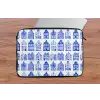 Patroon - Huizen - Blauw laptophoes neopreen klein 279 -tafel