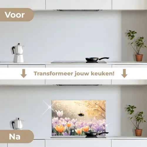 Viooltjes - bij - Zonlicht keuken achterwand spatscherm klein -voor_na_NL