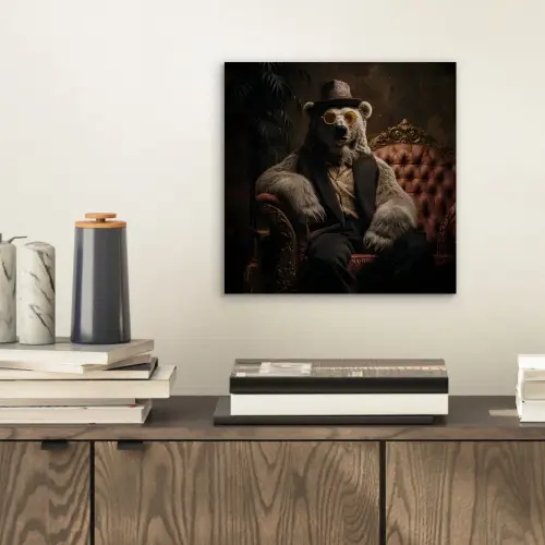 Ijsbeer - Hoed - Bril - Stoel aluminium wit klein -sfeer1