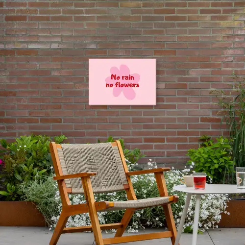 No rain no flowers - Bloem - Roze Tuinposter op houten frame 2 cm dik klein -sfeer3