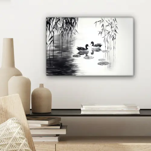 Eenden - Waterlelies - Riet - Zwart canvas 2cm klein -sfeer6