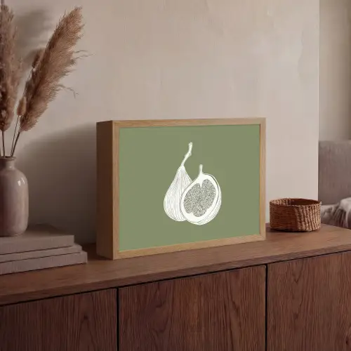 Vijgen - Minimalistisch - Getekend - Mosgroen Light Box met batterij (Wandlamp) middel -sfeer2