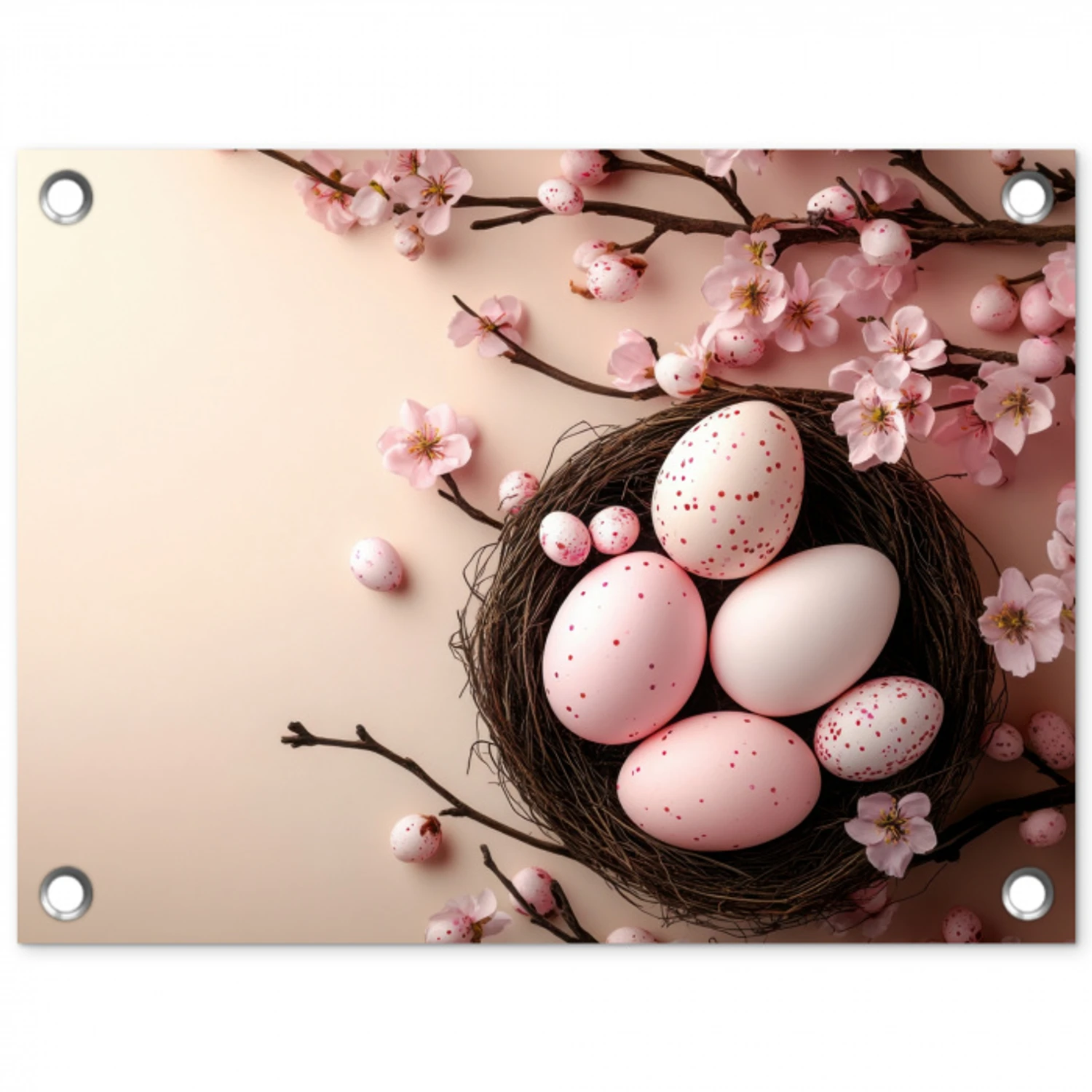 Roze - Bloesems - Eieren tuinposter los doek klein -3d