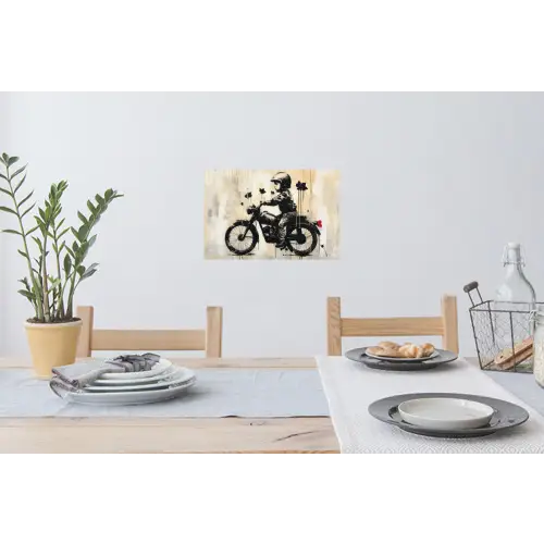Vintage - Street art - Motor - Jongen - Graffiti - Zwart - Banksy Muursticker klein -eettafel