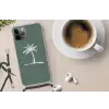 Palmboom - Wit - Groen - Tropisch Hoesje iPhone 12 Pro met koord klein -oordop