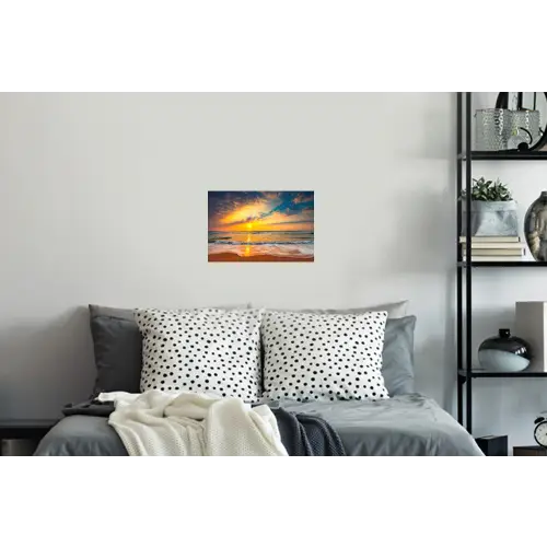 Zonsondergang - Strand - Zee - Wolken - Oranje Muursticker klein -slaapkamer