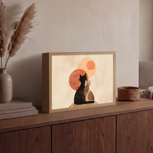 Katten - Zwart - Abstract - Cirkels Light Box met batterij (Wandlamp) middel -sfeer2