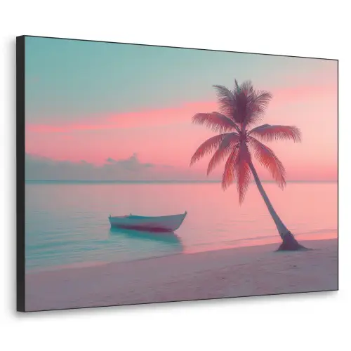 Zee - Boot - Zonsondergang Textielframe zwart klein -3d