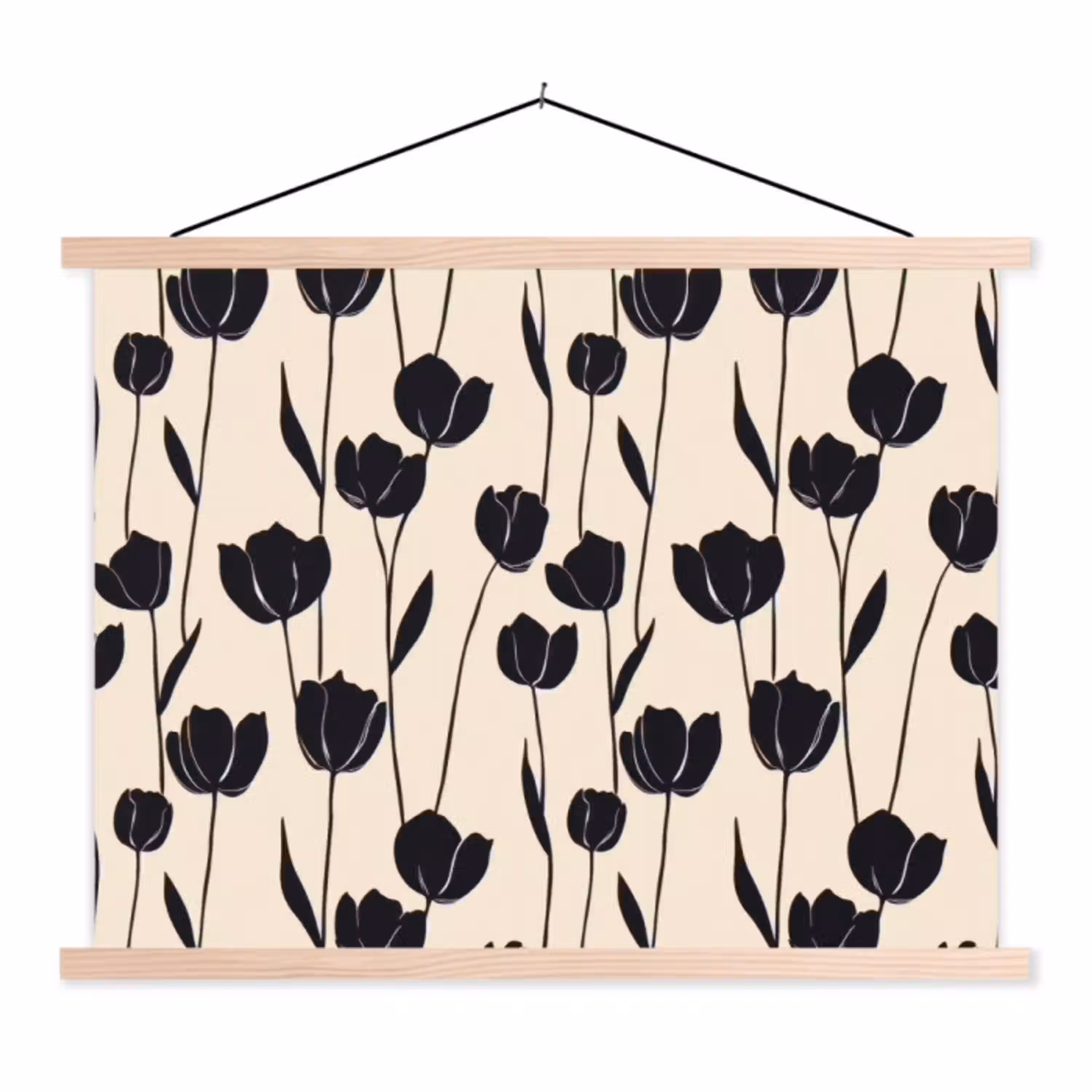 Tulpen - Patroon - Zwart textielposter latten blank klein 122 -3d