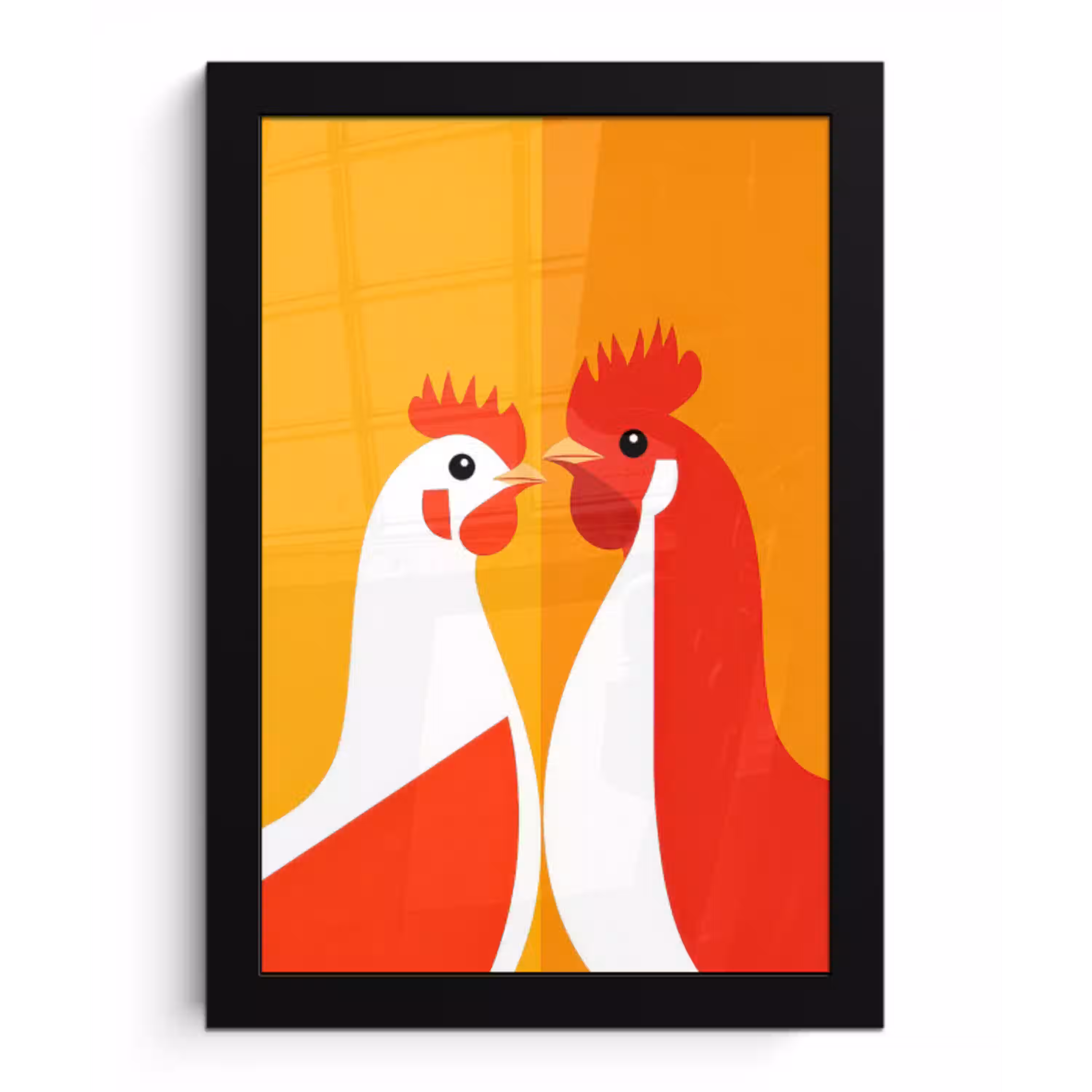 Kippen - Oranje - Vlakken fotolijst zwart zonder passe partout klein -3d