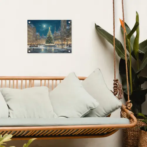 Kerstnacht - Stadsplein - Meerkleurig tuinposter los doek klein -sfeer7