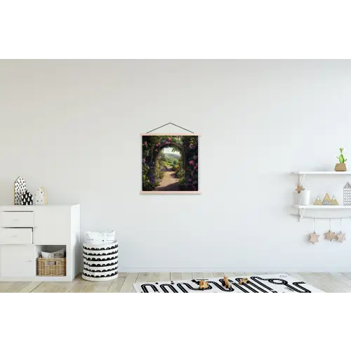 Doorkijk - Landschap - Bloemen - Rozenboog - Natuur textielposter latten blank klein -kinderkamer