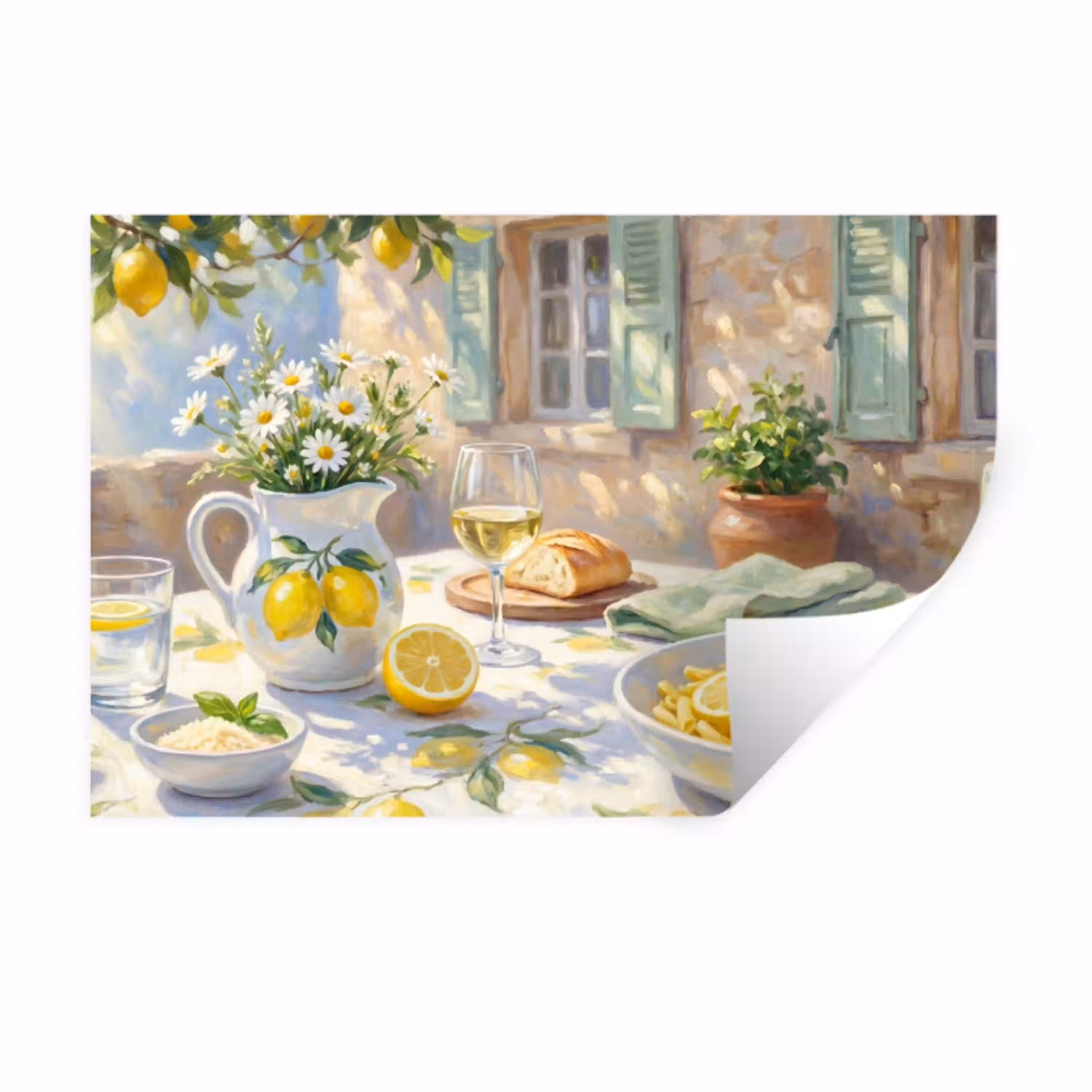 Eten - Terras - Zomer - Geschilderd - Geel Muursticker klein -3d