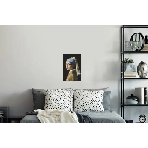Meisje met de parel - Johannes Vermeer - Bril Muursticker klein -slaapkamer