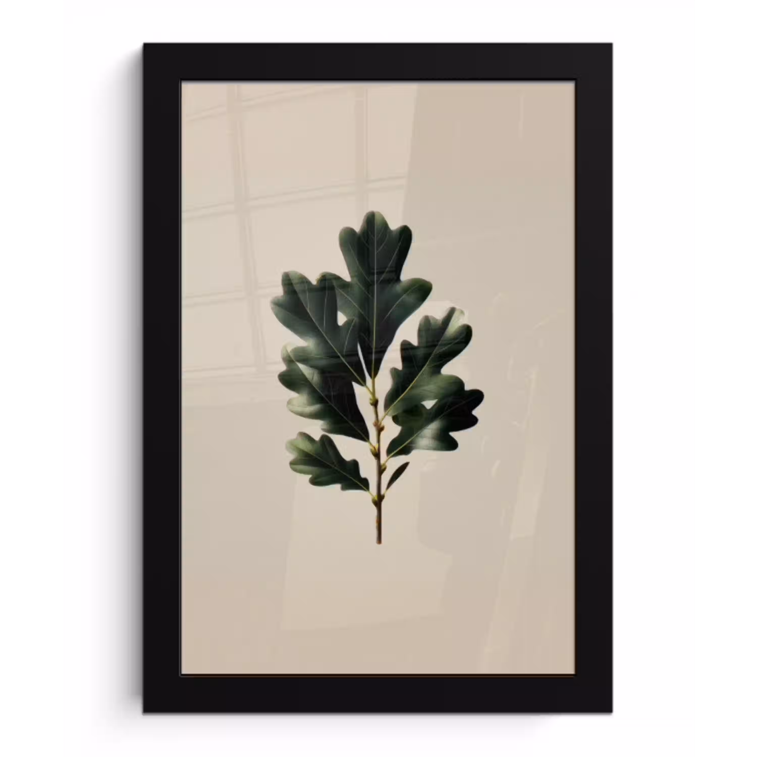 Eikenbladeren - Beige - Groen - Golvende randen fotolijst zwart zonder passe partout klein -3d