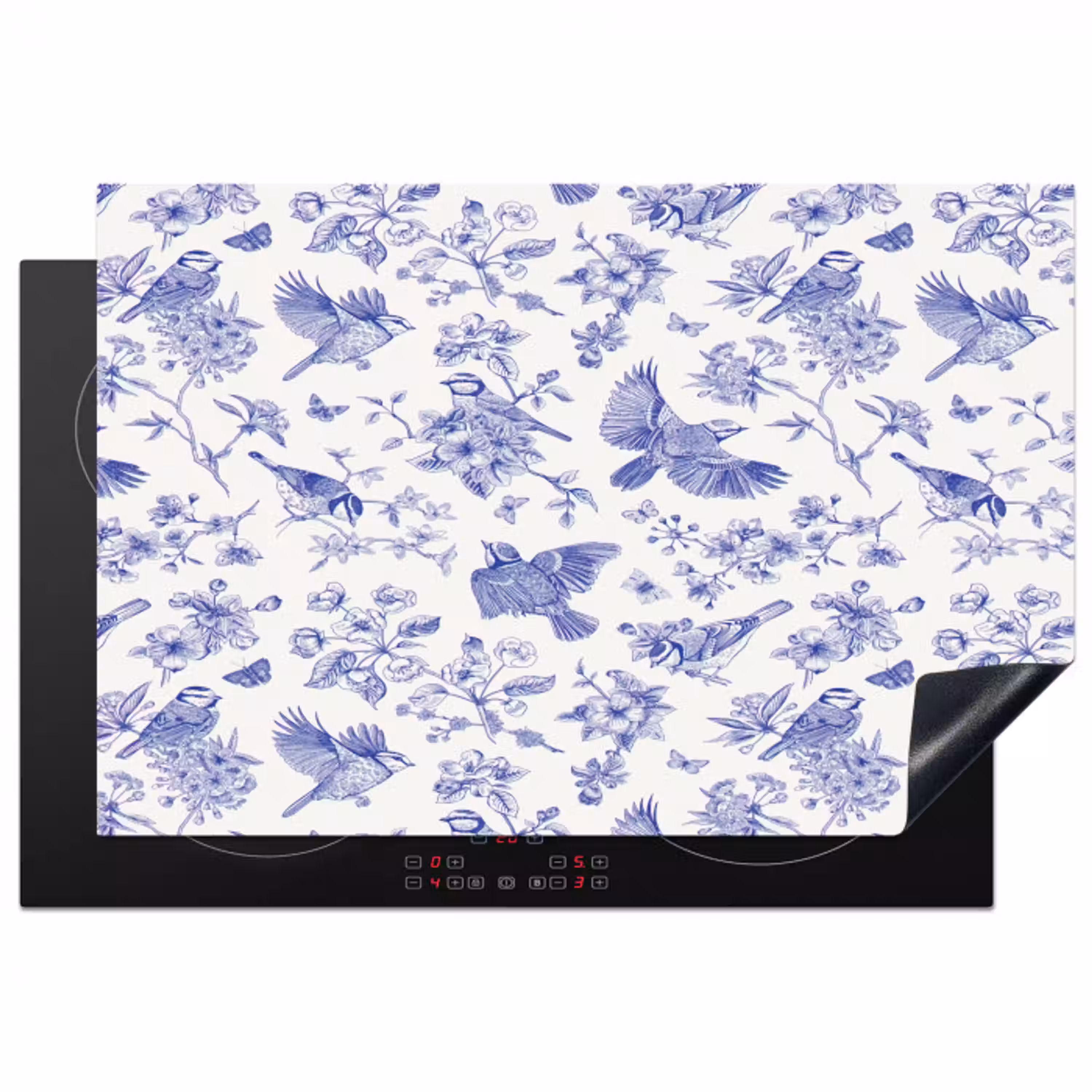 Birds - Flowers - Blue Inductie beschermer vinyl 3mm klein 276 -3d