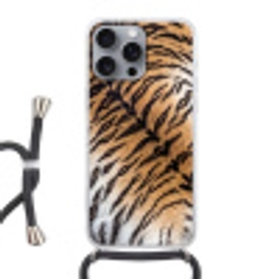 Realistisch - Tijgervacht - Zwart Hoesje iPhone 16 Pro Max met koord klein -3d