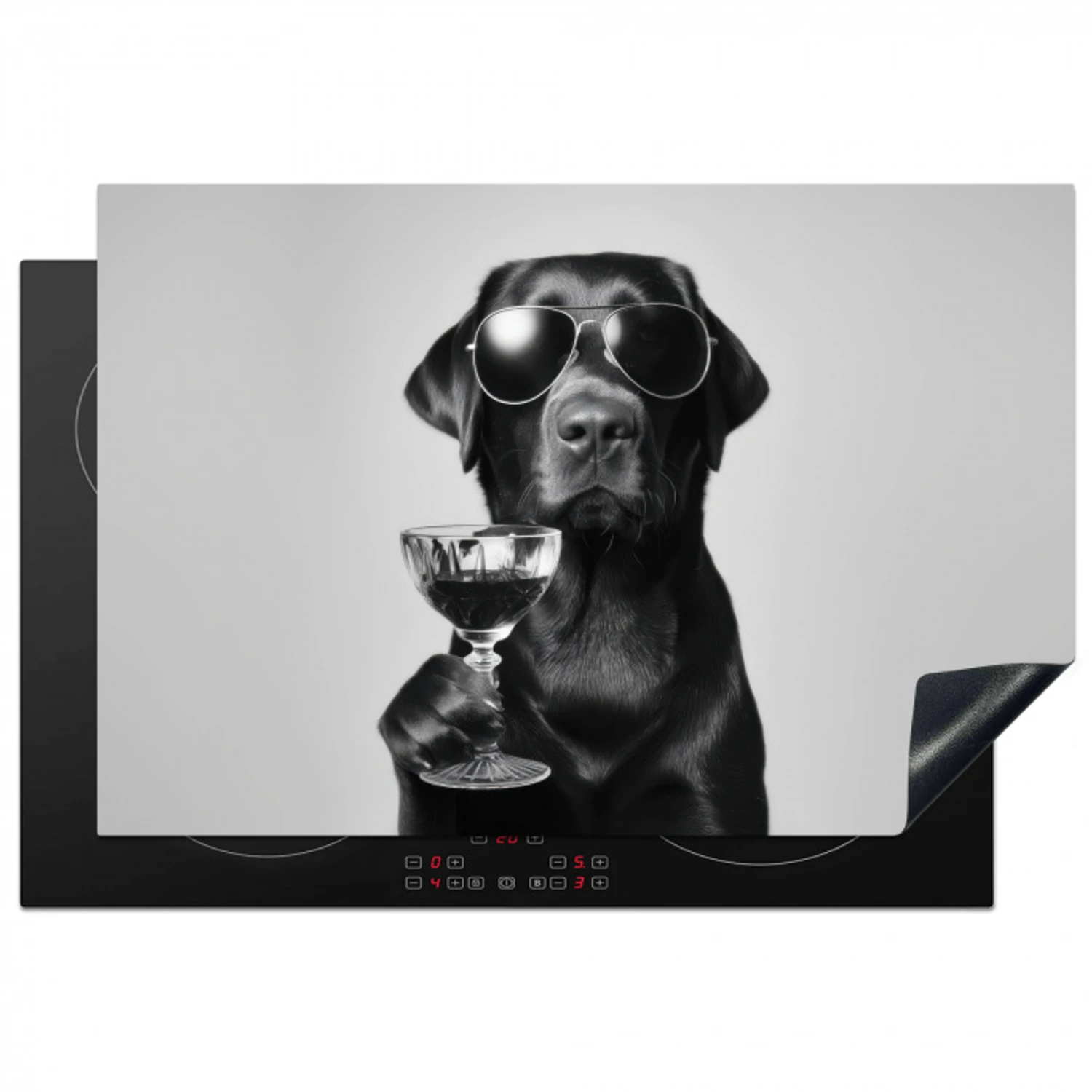 Hond - Zwart - Wijnglas - Zonnebril Inductie beschermer vinyl 3mm klein -3d