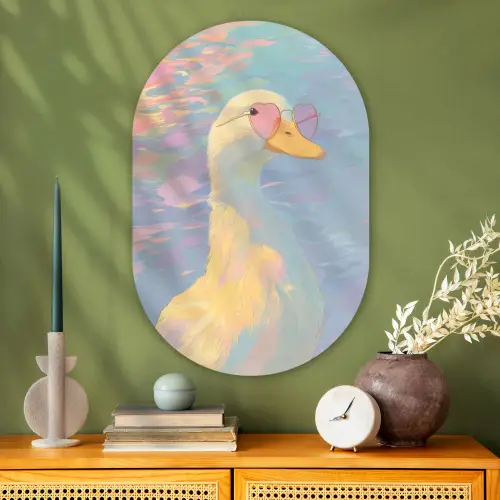 Eend - Zonnebril - Water Wandcirkel Ovaal Glas middel -sfeer2