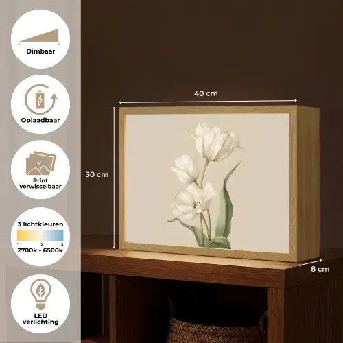 Tulpen - Wit - Bladeren Light Box met batterij (Wandlamp) middel -USP_websiteoverzichtNL
