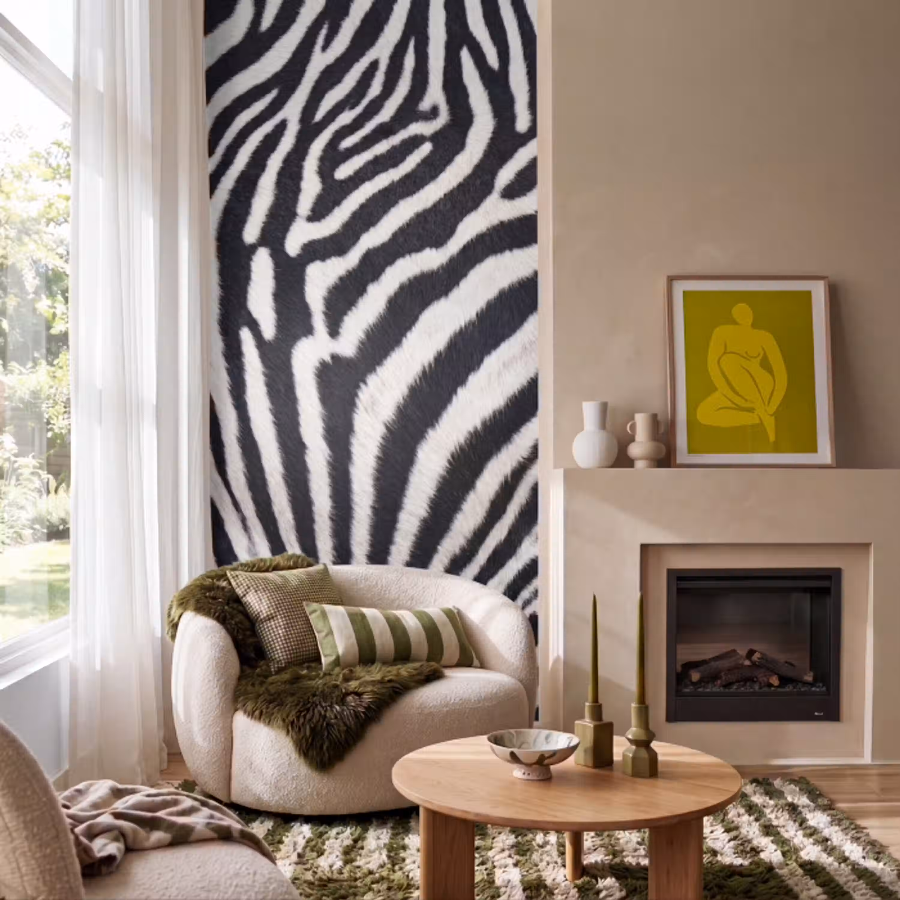 Zebra - Vacht - Klassiek - Zwart - Wit Behang Vlies klein -sfeer2