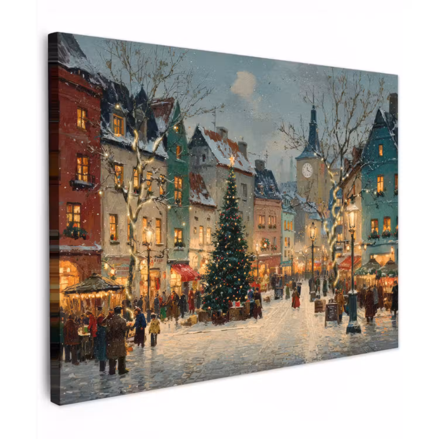 Canvas schilderij - Kerstsfeer - Stadsplein - Kleurrijk