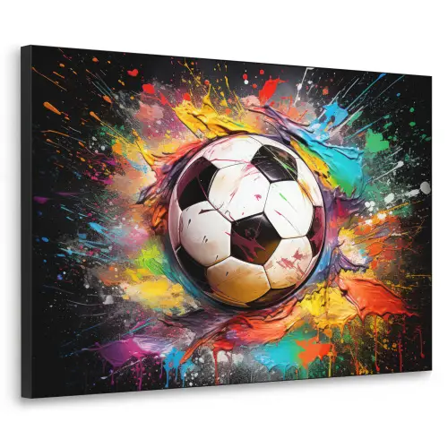 Voetbal - Verf - Kleuren - Zwart - Wit Textielframe zwart klein -3d