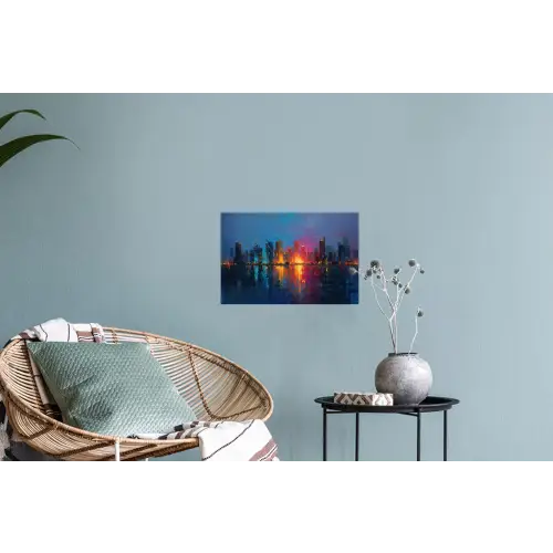 Skyline - Penseelstreken - Donkerblauw - Lichtgevend Muursticker klein -plant