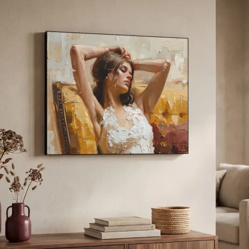 Vrouw - Kunst - Abstract - Modern Textielframe zwart klein -sfeer3