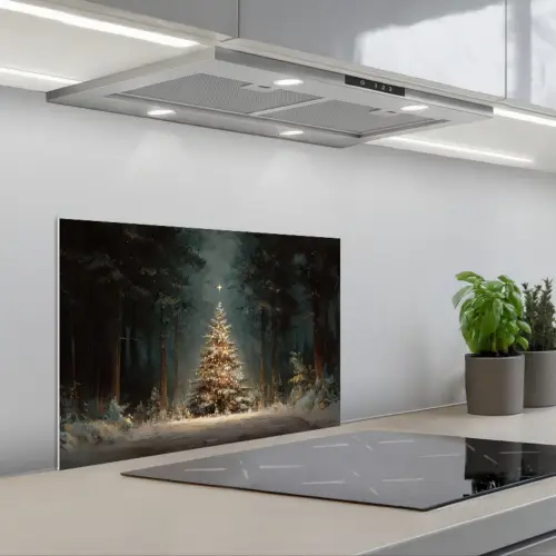 Kerstboom - Bos - Sneeuw - meerkleurig keuken achterwand spatscherm klein -3d_schuin