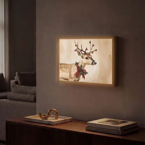 Gewei - Kerst - Rendier - Rood Light Box met batterij (Wandlamp) middel -sfeer1