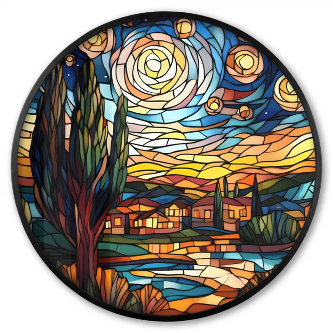 Ronde fotolijst - Hemel - Sterren - Mozaïek - Huizen