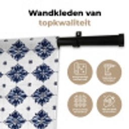 Tegelmotief - Blauw - Wit - Bloem Wandkleed katoen klein 269 -sfeer2