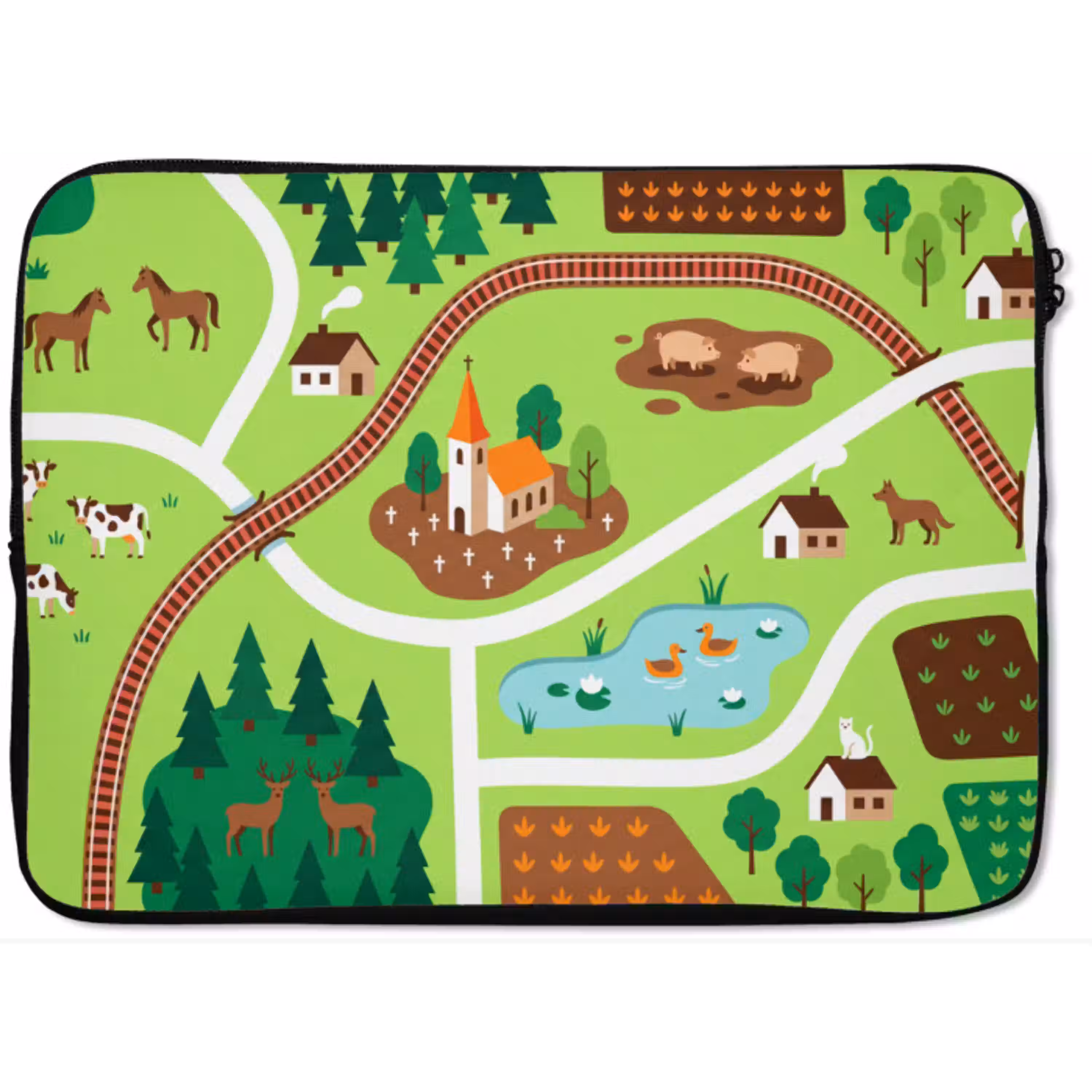 Platteland - Dieren - Illustratie laptophoes neopreen klein -zkaufland3dotto