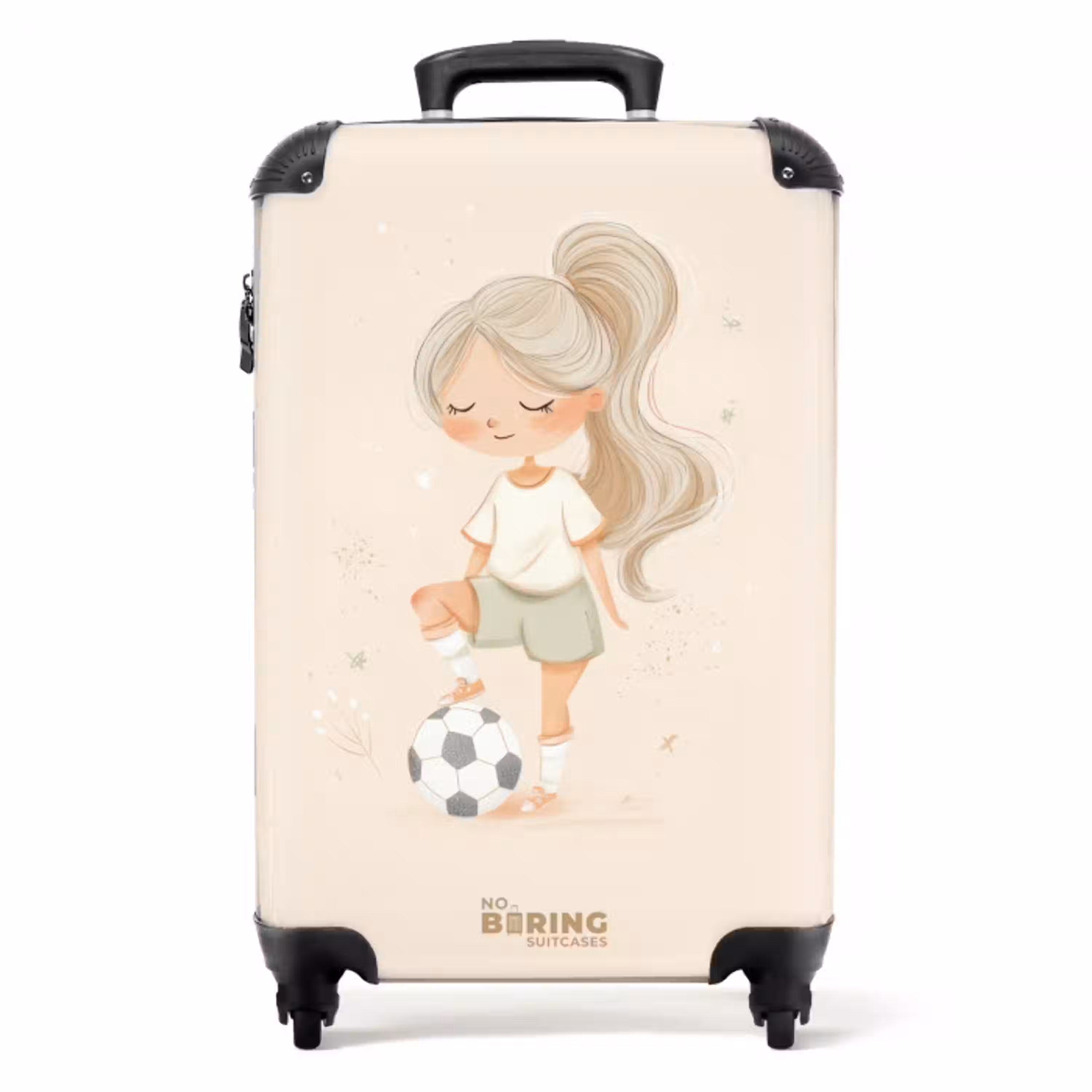 Meisje met een voetbal in beige kleuren NBS - Handbagage koffer - Volwassenen Unisex middel -productfoto_recht