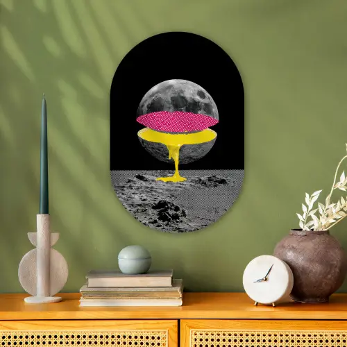 Maan - Geel - Roze - Zwart Wandcirkel Ovaal Forex klein -sfeer2