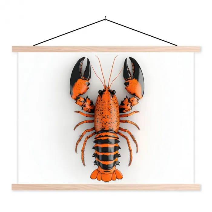 Kreeft - Zwart - Oranje - Wit - Uniek textielposter latten blank klein -3d