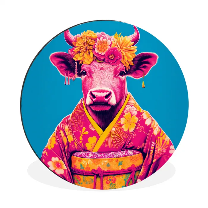 Koe - Bloemenkrans - Oorhangers - Kimono Wandcirkel aluminium klein -3d